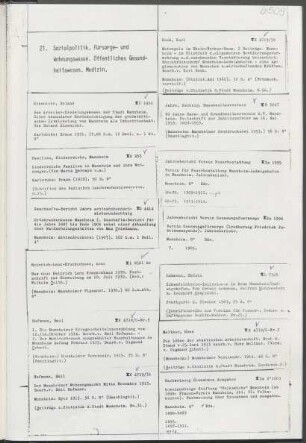 21. Sozialpolitik, Fürsorge- und Wohnungswesen, öffentliches Gesundheitswesen, Medizin