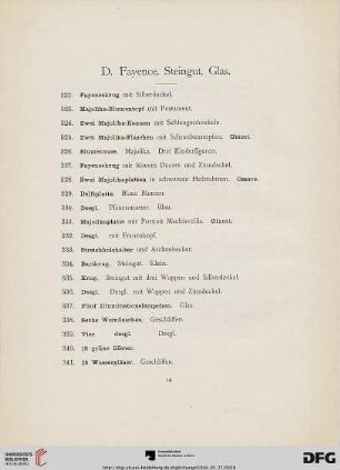 Fayence, Steingut, Glas (Nr. 322-346)