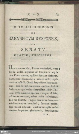 De Haruspicum Responsis, In Senatu Oratio, Tricesima