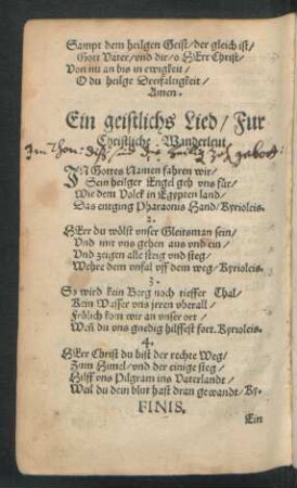Ein Geistlichs Lied/ Für Christliche Wanderleut.