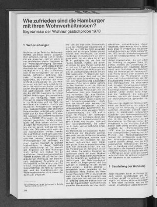 Wie zufrieden sind die Hamburger mit ihren Wohnverhältnissen? : Ergebnisse der Wohnungsstichproben 1978