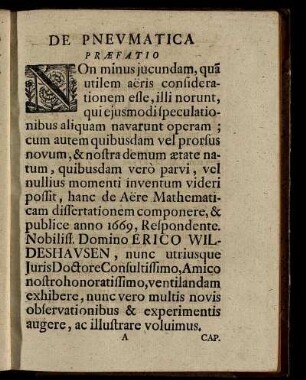 De Pneumatica Præfatio
