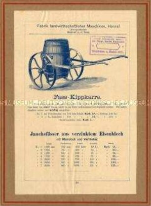 Faß-Kippkarre und Jauchefässer