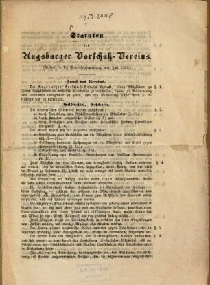 Statuten des Augsburger Vorschuss-Vereins : 