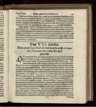 Das VIII. Capitel. Vom alten Cyclo Paschali, das derselbe nicht ad mentem Canonum der ersten Kirchen gemacht