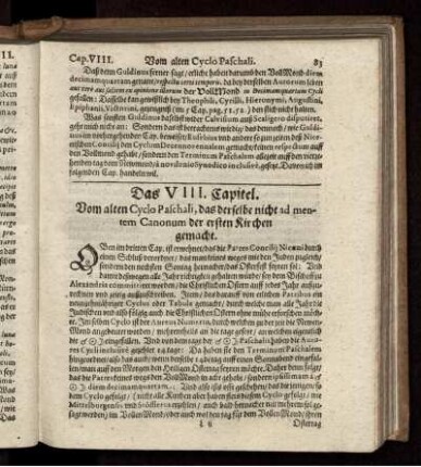 Das VIII. Capitel. Vom alten Cyclo Paschali, das derselbe nicht ad mentem Canonum der ersten Kirchen gemacht