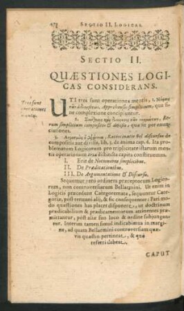 Sectio II. Quaestiones Logicas Considerans.