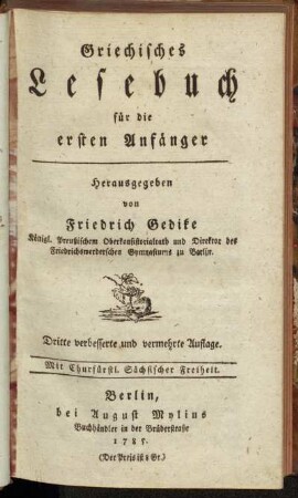 Griechisches Lesebuch fuer die ersten Anfänger