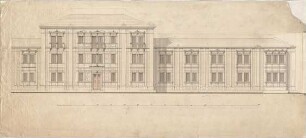 Voit, August von; München; Botanischer Garten - 1. Variante - Nordfassade, Mitteltrakt u. Westtrakt (Aufriss)
