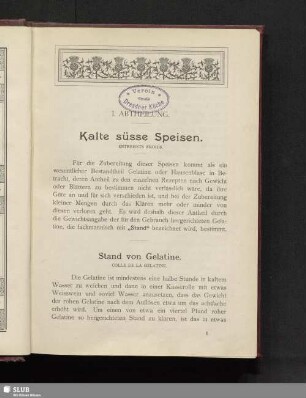 I. Abtheilung. Kalte süsse Speisen