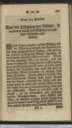 Das 113. Capitel. Von der Lähmung der Glieder, so entweder durch den Schlag oder andere Ursachen herrühret