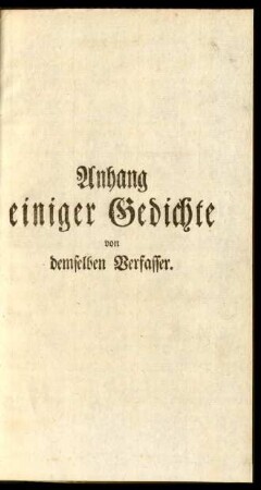 Anhang einiger Gedichte von demselben Verfasser