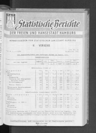 Die Binnenschiffahrt des Hamburger Hafens im August 1967 : Lfd. Nr. 34