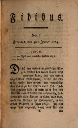 Fidibus : eine satyrische Monatsschrift. 1. Bündel, 1769, No. I, 7. Jan. - XIII, 1. April 1768