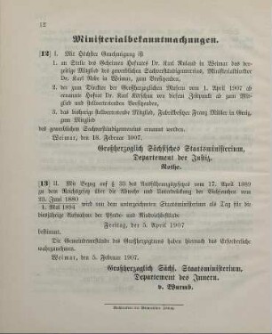 12. Ministerialbekanntmachung, betreffend Wechsel in den Mitgliedern des gewerblichen Sachverständigenvereins
