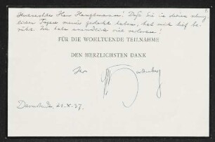 Brief von Kuno Ferdinand von Hardenberg an Gerhart Hauptmann