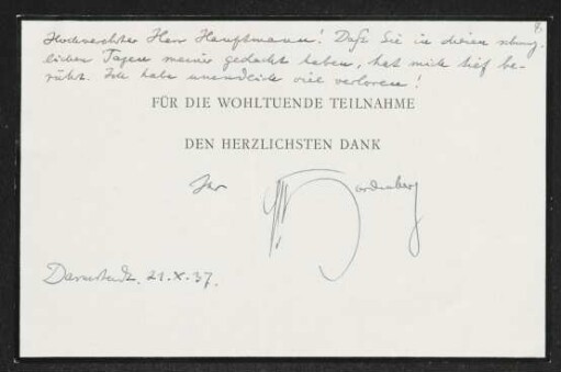 Brief von Kuno Ferdinand von Hardenberg an Gerhart Hauptmann