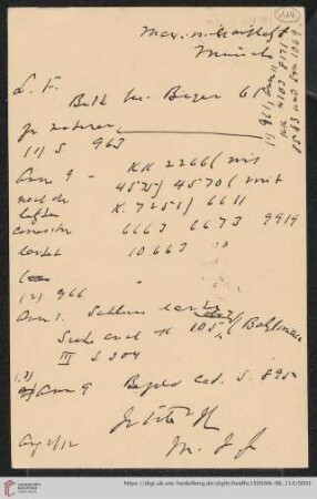 Briefe von Morris Jastrow an Carl Bezold: Karte von Morris Jastrow an Carl Bezold