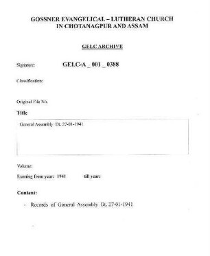 General Assembly Dt. 27-01-1941