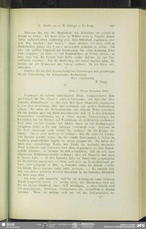 August Wilhelm von Schlegel an Franz Bopp, Bonn, 22.12.1824