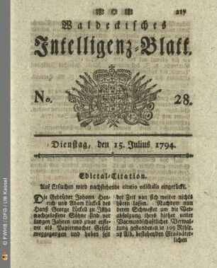 No. 28. Dienstag, den 15. Julius 1794