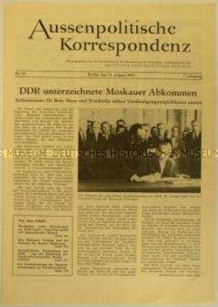 Mitteilungsblatt des Außenministeriums der DDR zur Unterzeichnung des Moskauer Vertrages über den Kernwaffenversuchsstopp