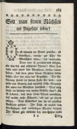 Soll man seinen Nächsten ins Angesicht loben?