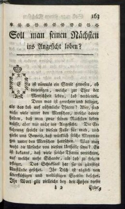 Soll man seinen Nächsten ins Angesicht loben?