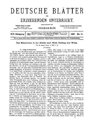Das Memorieren in der Schule nach Wert, Umfang und Weise : (Fortsetzung)