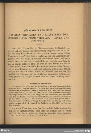 Fünfzehntes Kapitel, Waschen, Trocknen und Alaunieren des entwickelten Pigmentbildes, Dicke und Opazität