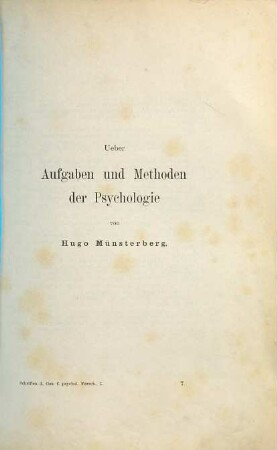 Ueber Aufgaben und Methoden der Psychologie