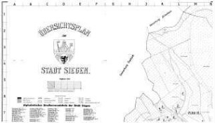 Übersichtsplan der Stadt Siegen mit alphabetischem Straßenverzeichnis