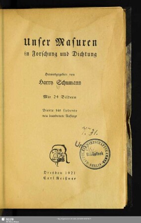 Unser Masuren in Forschung und Dichtung : mit 24 Bildern