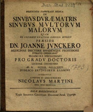 Dissertatio Inavgvralis Medica De Sinvbvs Dvrae Matris Sinvbvs Mvltorvm Malorvm