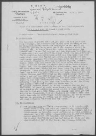 Faurndau: Visitationsbericht mit Pfarrbericht 1953