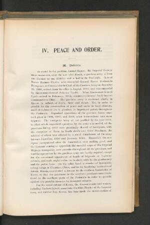 IV. Peace and order.