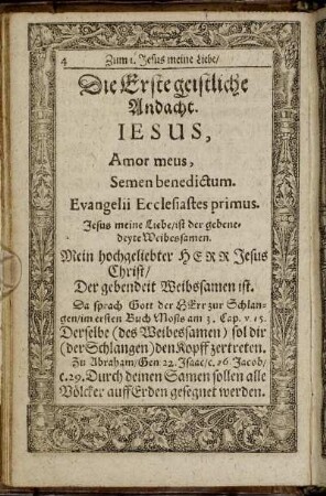 Die Erste geistliche Andacht. Jesu, Amor meus Semen benedictum.