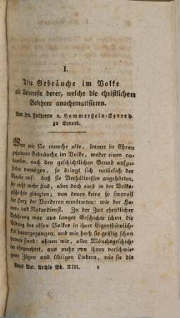 Neues vaterländisches Archiv oder Beiträge zur allseitigen Kenntniß des Königreichs Hannover und des Herzogthums Braunschweig. 1828,1, 1828,[1] = Bd. 13