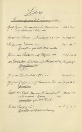 Liste VIII. Kammerherren und Kammerjunker