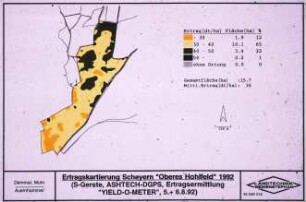 Ertragskartierung Scheyern "Oberes Hohlfeld" 1992 (S-Gerste; ASHTEC-GPS; Ertragsermittlung "YIELD-O-METER", 5. + 6.8.1992)