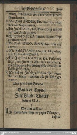 Das XVI. Capitel Zur Land-Charte von Asia