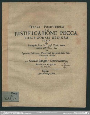 Decas positionum de justificatione peccatoris coram deo gratuita, Luc. XVIII, 9 & 14