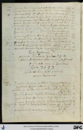 [fol. 196] Rektorat Johann Michael Sonner 1653/54