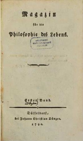 Magazin für die Philosophie des Lebens. 1, 1. 1790