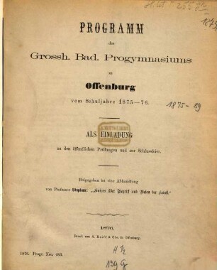 Programm : für das Schuljahr .... 1875/76