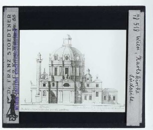 Wien, Karlskirche,Fischer v. Erlach, Seitenansicht der Karlskirche in Wien (Druck, Entw. e. hist. Arch.) : Seitenansicht, Aufriss