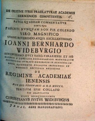 De origine iuris praelaturae, academiis German. competentis ... : [diss. epist. ad Jo. Bern. Wideburgium]