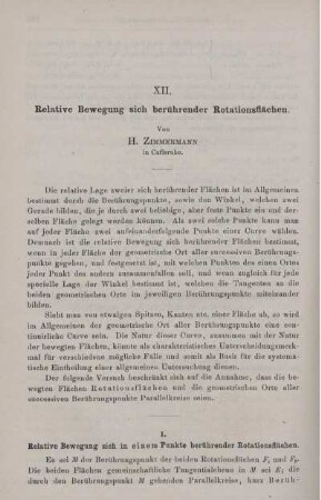 XII. Relative Bewegung sich berührender Rotationsflächen.