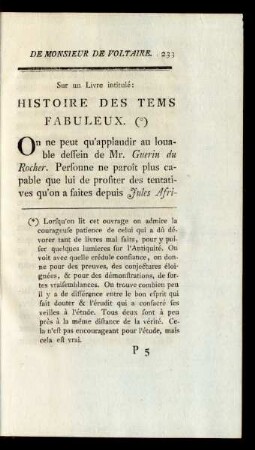 Sur un Livre intitulé: Histoire Des Tems Fabuleux. (*)