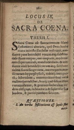 Locus IX. De Sacra Coena.